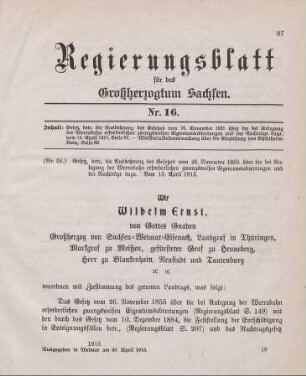Nr. 51: Gesetz, betreffend die Ausdehnung des Gesetzes vom 26. November 1855 über die bei Anlegung der Werrabahn erforderlichen zwangsweisen Eigentumsabtretungen und der Nachträge dazu