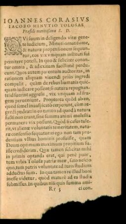 Ioannes Corasius Iacobo Minutio Tolosae Praesidi meritißimo S. D.