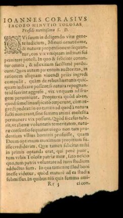 Ioannes Corasius Iacobo Minutio Tolosae Praesidi meritißimo S. D.