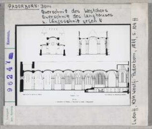 Paderborn: Dom, Querschnitt des Westchors, Querschnitt des Langhauses, Längsschnitt gegen N