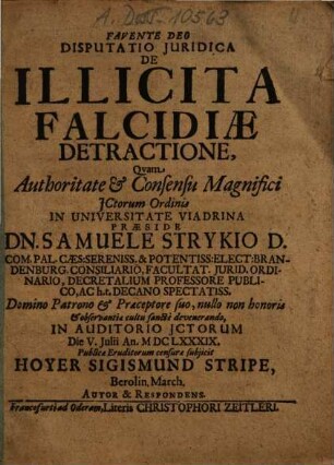 Disputatio Juridica De Illicita Falcidiae Detractione