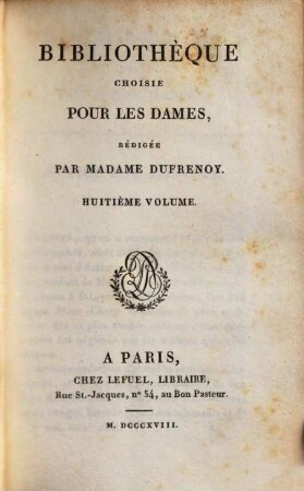 Bibliothèque choisie pour les dames. 8. 1818