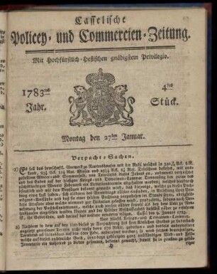 4tes Stueck, Montag den 27ten Januar. 1783