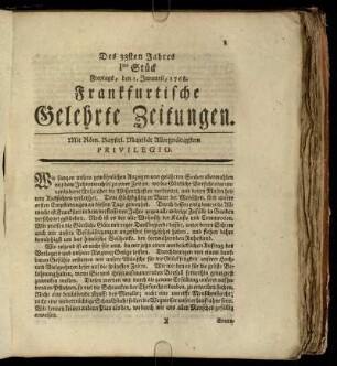 Ites Stück Freytags, den 1. Januarii, 1768. - Xtes Stück Dienstags, den 2. Februarii, 1768.