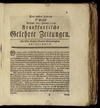 Ites Stück Freytags, den 1. Januarii, 1768. - Xtes Stück Dienstags, den 2. Februarii, 1768.