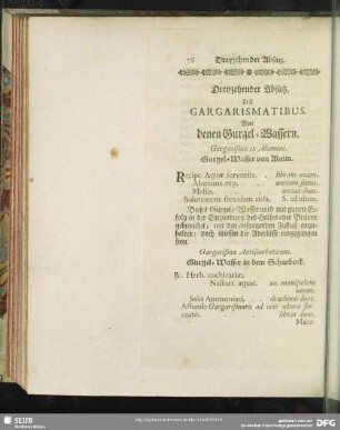 Dreyzehender Absatz. De Gargarismatibus. Von denen Gurgel-Wassern