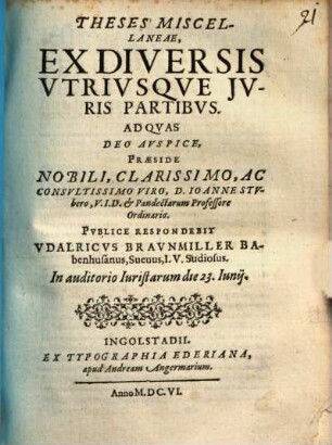 Theses Miscellaneae, Ex Diversis Vtrivsqve Jvris Partibvs