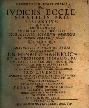Diss. inaug. de iudiciis ecclesiastis protestantium