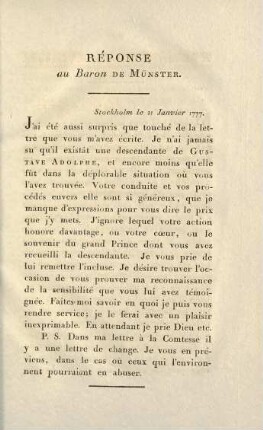 67, Réponse au Baron de Münster