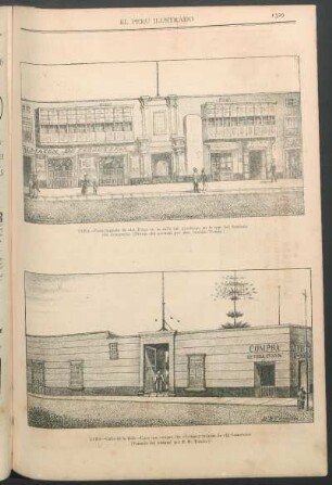 [Vista de] Lima - Casa llamada de "La Pila" en la calle del Arzobispo en la que fue fundado "El Comercio." : (Dibujo del natural por don Paulino Tirado.)