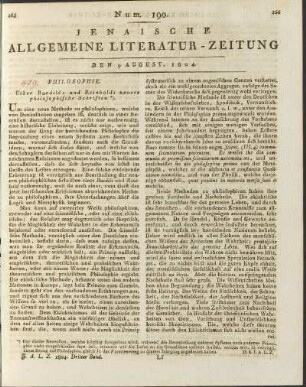 Num. 190. Den 9. Aug. 1804