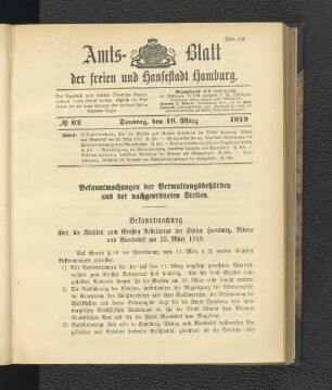 No.62, Sonntag, den 16. März 1919