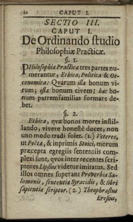 Sectio III. De Ordinando studio Philosophiæ Practiæ.