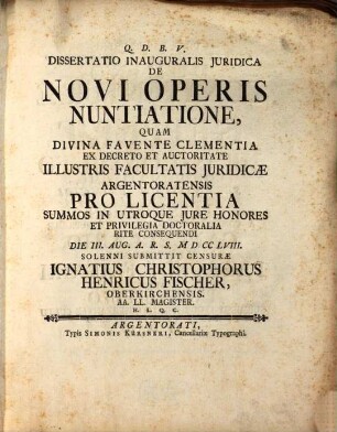 Diss. inaug. iur. de novi operis nuntiatione