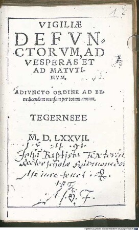 Vigiliae Defvnctorvm, Ad Vesperas Et Ad Matvtinvm : Adivncto Ordine Ad Benedicendum mensam per totum annum