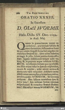 Oratio XXXIII. In Excessum D. Olai Wormii