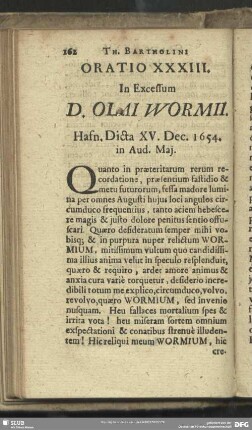 Oratio XXXIII. In Excessum D. Olai Wormii