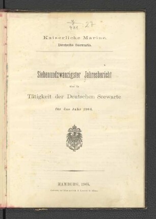 27.1904(1905): Jahresbericht über die Tätigkeit der Deutschen Seewarte