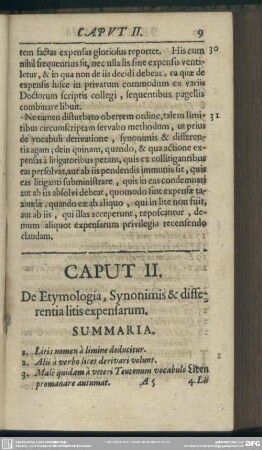 Caput II. De Etymologia, Synonimis & differentia litis expensarum