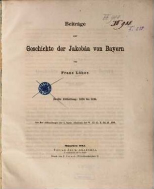 Beiträge zur Geschichte der Jakobäa von Bayern, 2. 1426 bis 1436