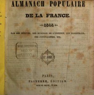 Almanach populaire de la France. 11, 11. 1844