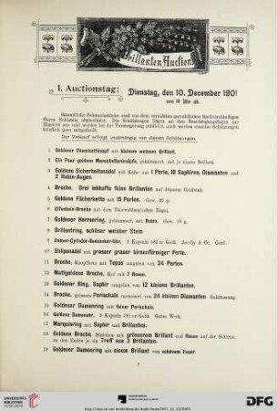 I. Auctionstag: Dienstag, den 10. Dezember 1901