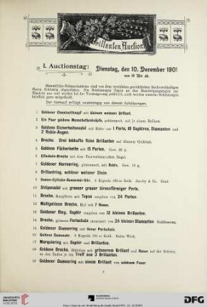 I. Auctionstag: Dienstag, den 10. Dezember 1901