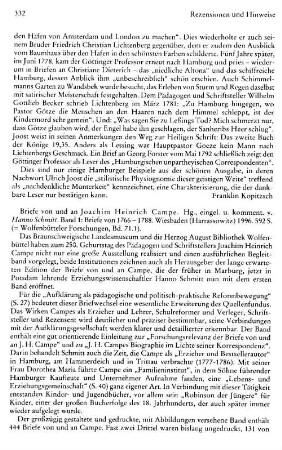 Campe, Joachim Heinrich :: Briefe von und an Joachim Heinrich Campe, hrsg, eingel. und kommentiert von Hanno Schmitt, Band 1, Briefe von 1766 - 1788, (Wolfenbüttler Forschungen, 71.1) : Wiesbaden, Harrassowitz, 1996