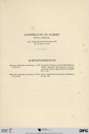 Ausstellung in Luzern / Auktionsordnung
