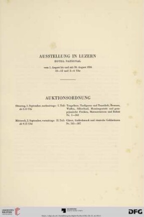 Ausstellung in Luzern / Auktionsordnung