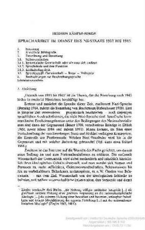 Spracharbeit im Dienst des NS-Staats 1933 bis 1945
