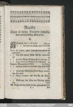 Register Derer in diesen Büchern befindlichen vornehmsten Materien.