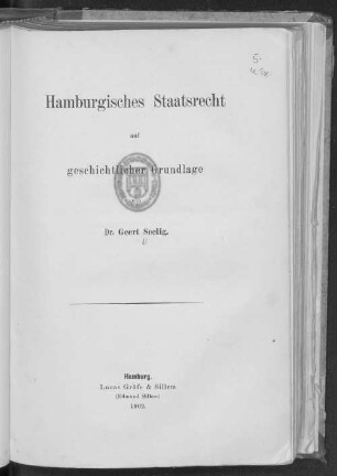 Hamburgisches Staatsrecht auf geschichtlicher Grundlage