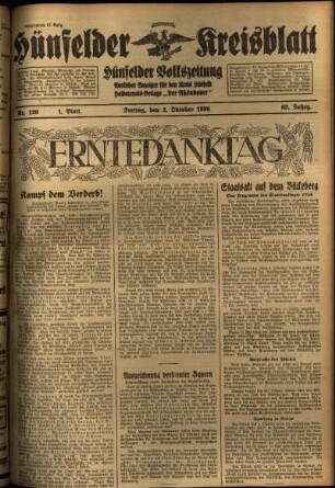 Erste Ausgabe vom Freitag, den 02. Oktober 1936.