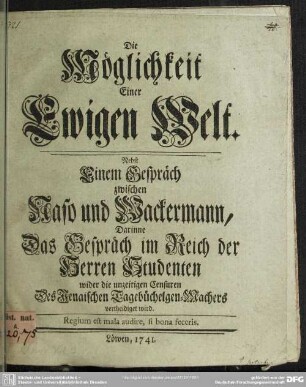 Die Möglichkeit einer ewigen Welt