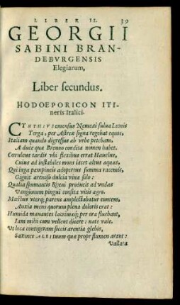 Georgii Sabini Brandeburgensis Elegiarum, Liber secundus.