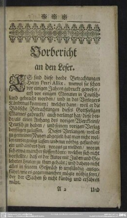 Vorbericht an den Leser
