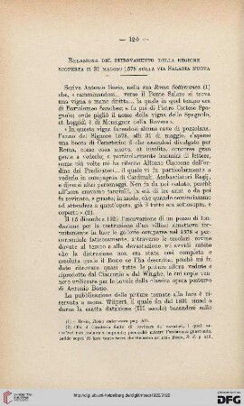 Relazione del ritrovamento della regione scoperta il 31 maggio 1578 sulla via Salaria Nuova