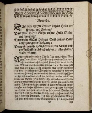 Die Erste Predigt uber den zwey und zwanzigsten Psalm. Vorrede; Der Titul, Exordium; Votum.
