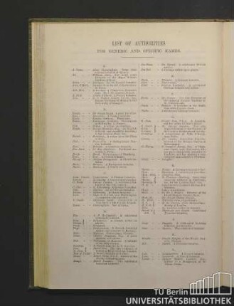 List of authorities for generic and specific names.