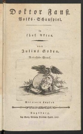 Doktor Faust : Volks-Schauspiel. in fünf Akten. Mit einem Kupfer