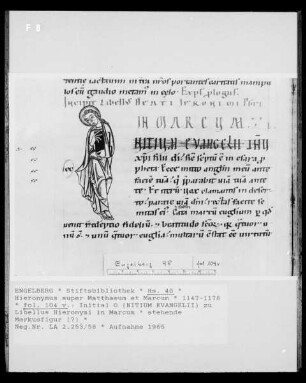 Handschrift Hieronymus super Matthaeum et Marcus, fol. 104 v: Initiale O zu Libellus Hieronymi in Marcum