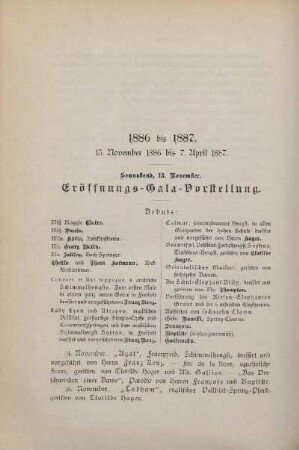 1886 bis 1887, 13. November 1886 bis 7. April 1887