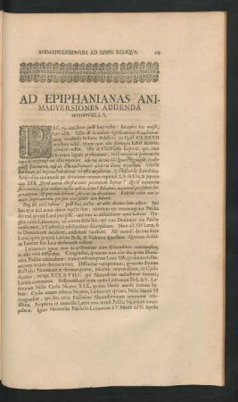 Ad Epiphanianas Animadversiones Addenda Nonnulla.