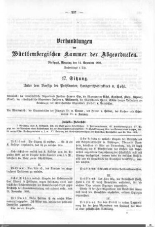 17. Sitzung, Stuttgart, 14.12.1886