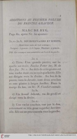 Additions au premier volume du peintre graveur