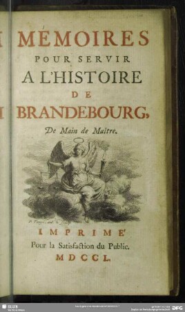 Mémoires Pour Servir A L'Histoire De Brandebourg