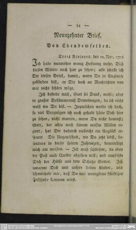 Neunzehnter Brief. Von Ebendemselben : Trois Rivieres, den 10. Nov. 1776