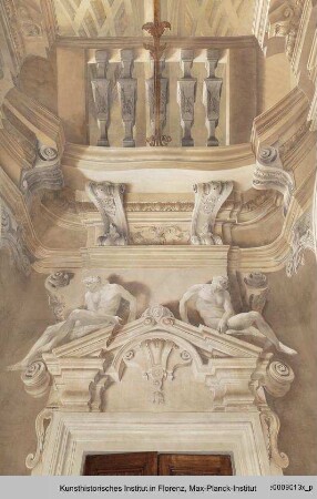 Galerie mit Architekturmalerei : Freskendekoration mit Architekturmalerei und allegorischen Figuren