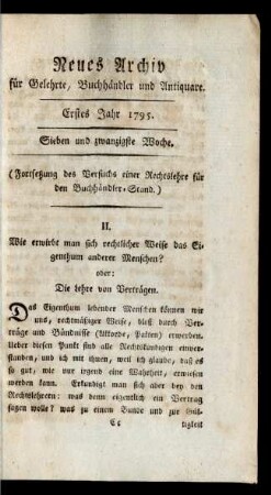 Erstes Jahr 1795. Sieben und zwanzigste Woche